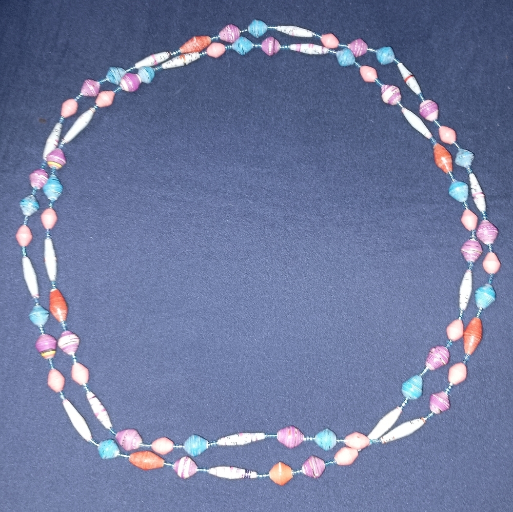 Womens 62" Multicolor Rolled Paper Bead Statement Necklace